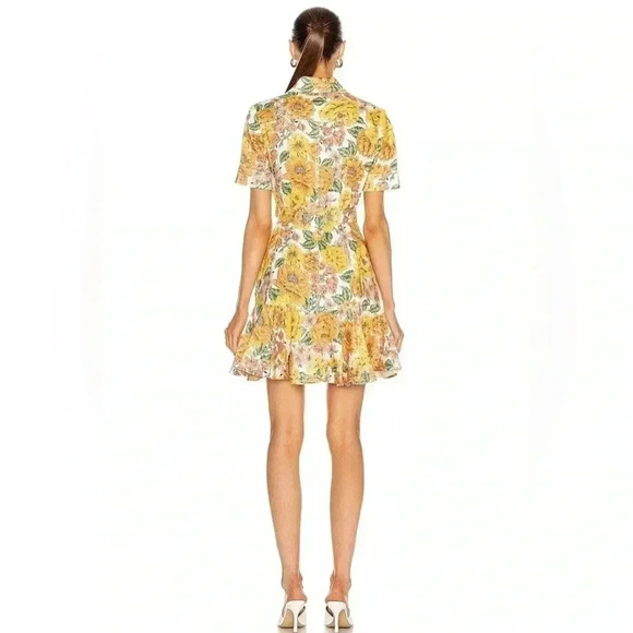 Zimmermann Poppy Belted Mini Dress 0 US4 Linen Short Sleeve Floral Shirt Dress - Picture 5 of 15